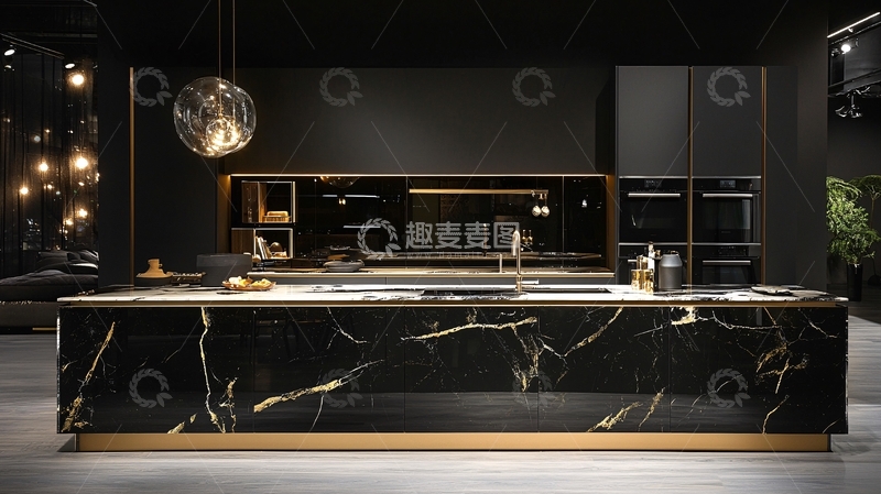 高清大图下载【趣麦麦图】黑色大理石厨房4