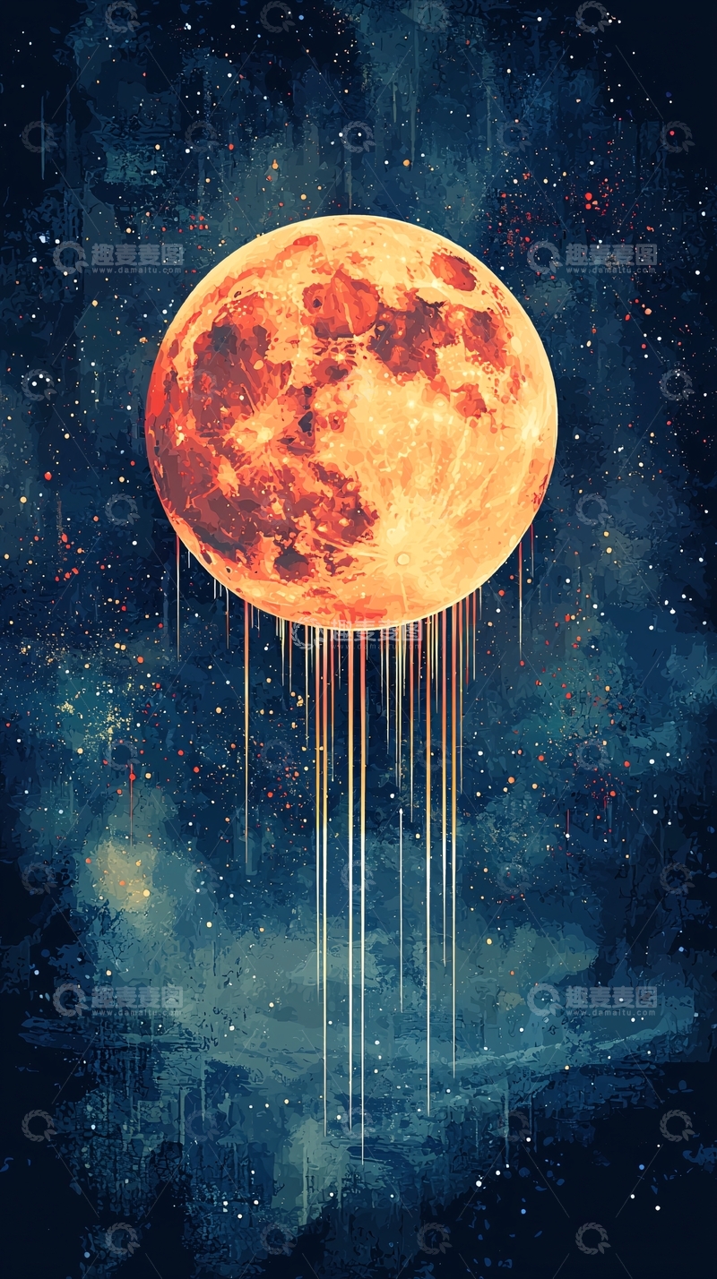 高清大图下载【趣麦麦图】熔岩般血月星空壁纸