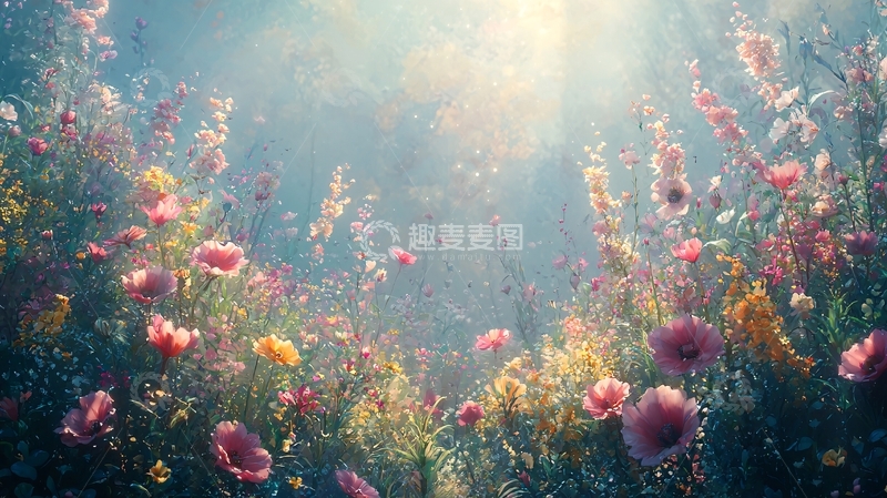 高清大图下载【趣麦麦图】梦幻般光线下的野花田