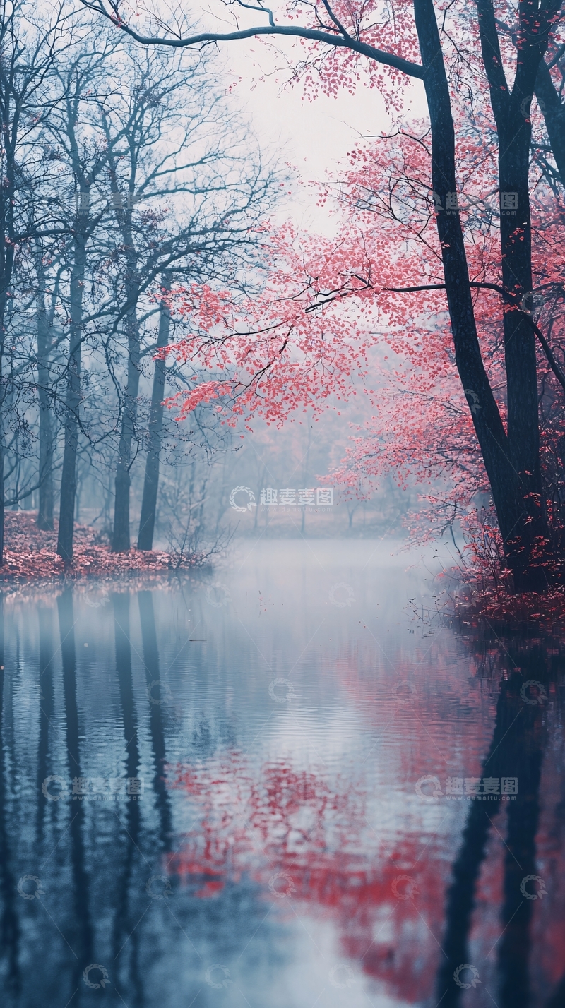 高清大图下载【趣麦麦图】雾气森林倒影