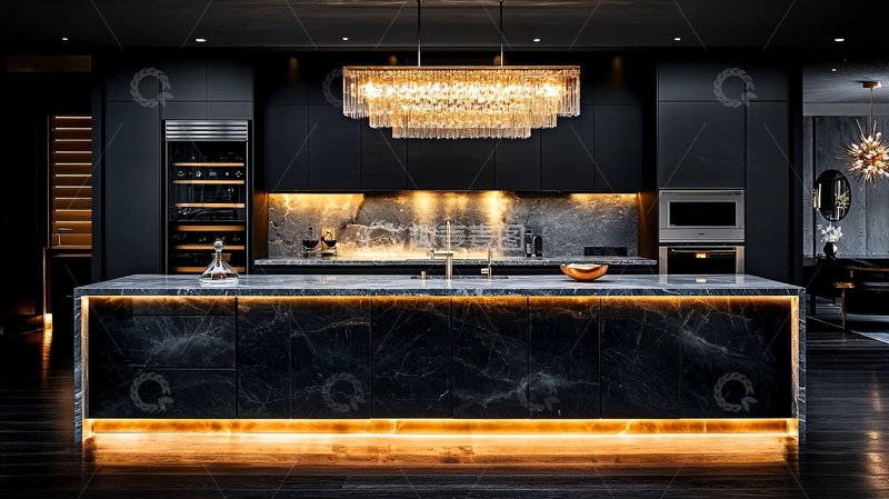高清大图下载【趣麦麦图】黑色系奢华现代厨房
