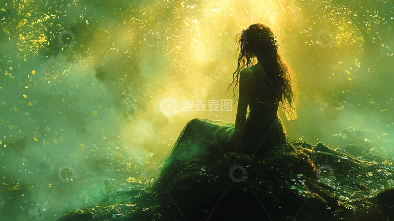 高清大图下载【趣麦麦图】绿光仙境中落寞美人鱼
