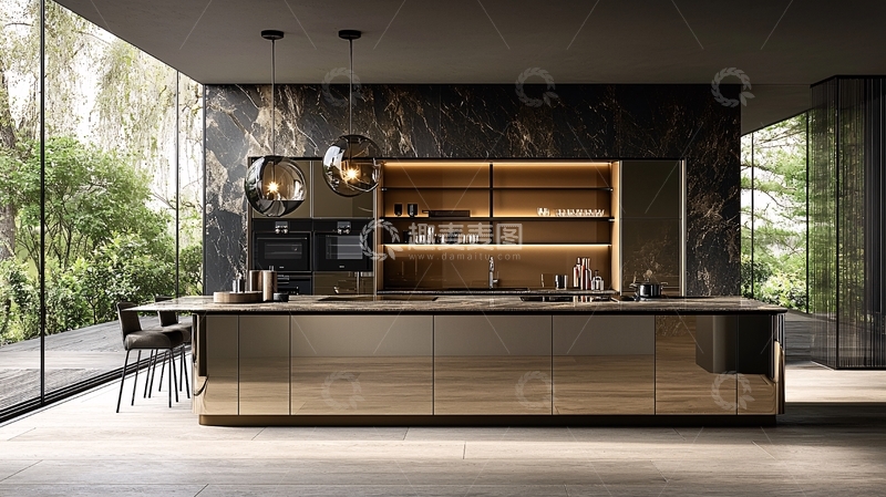 高清大图下载【趣麦麦图】现代极简金色金属橱柜