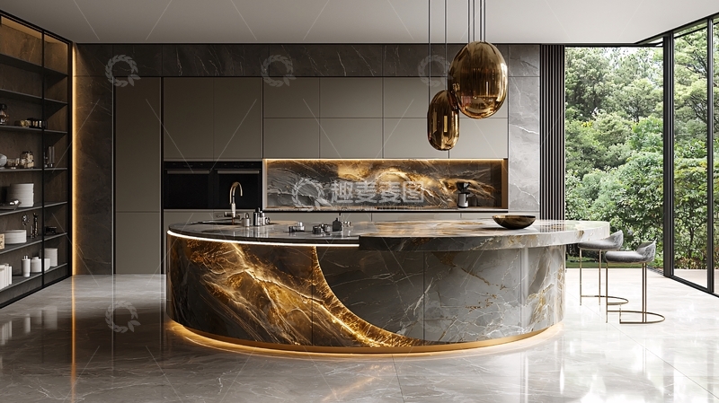 高清大图下载【趣麦麦图】现代轻奢开放式厨房