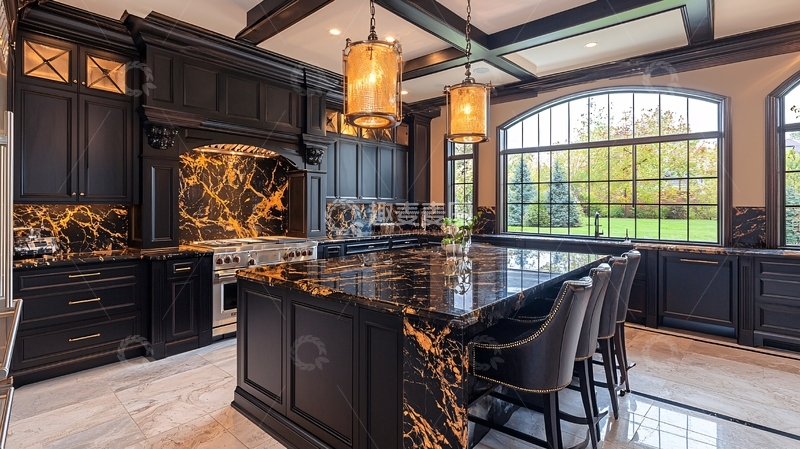 高清大图下载【趣麦麦图】黑色系奢华厨房