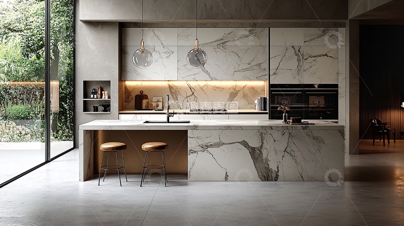 高清大图下载【趣麦麦图】现代极简风大理石厨房