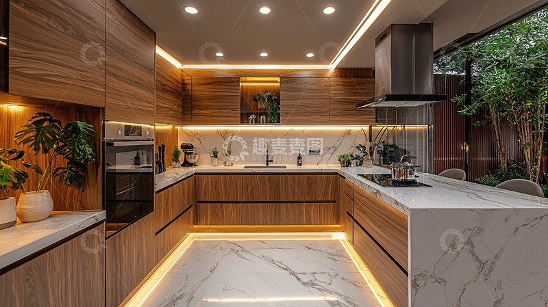 高清大图下载【趣麦麦图】现代简约木纹橱柜厨房