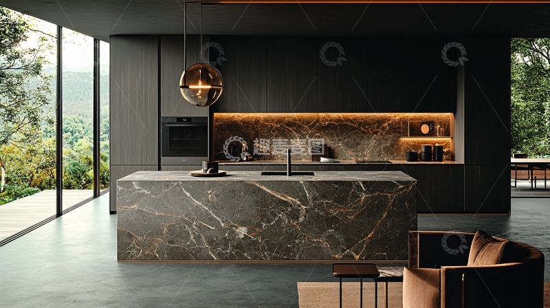 高清大图下载【趣麦麦图】深色调现代厨房
