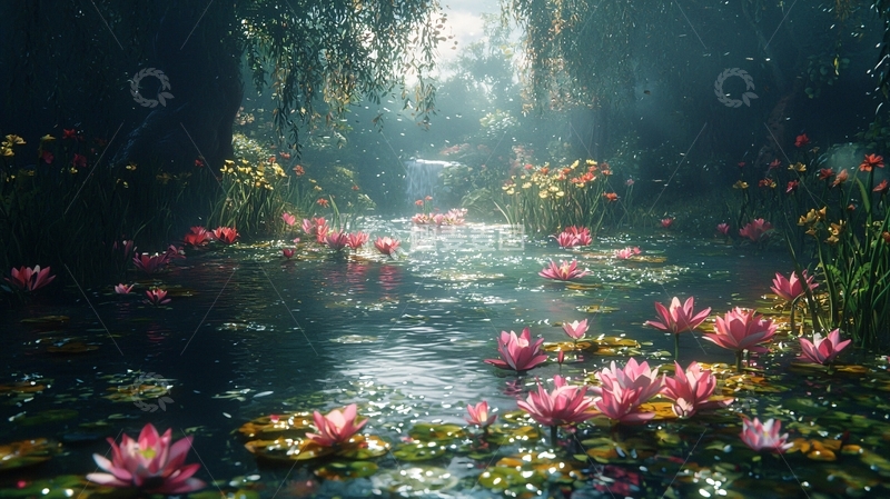 高清大图下载【趣麦麦图】梦幻般的水莲溪流