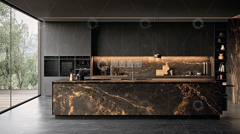 高清大图下载【趣麦麦图】现代极简黑色系厨房