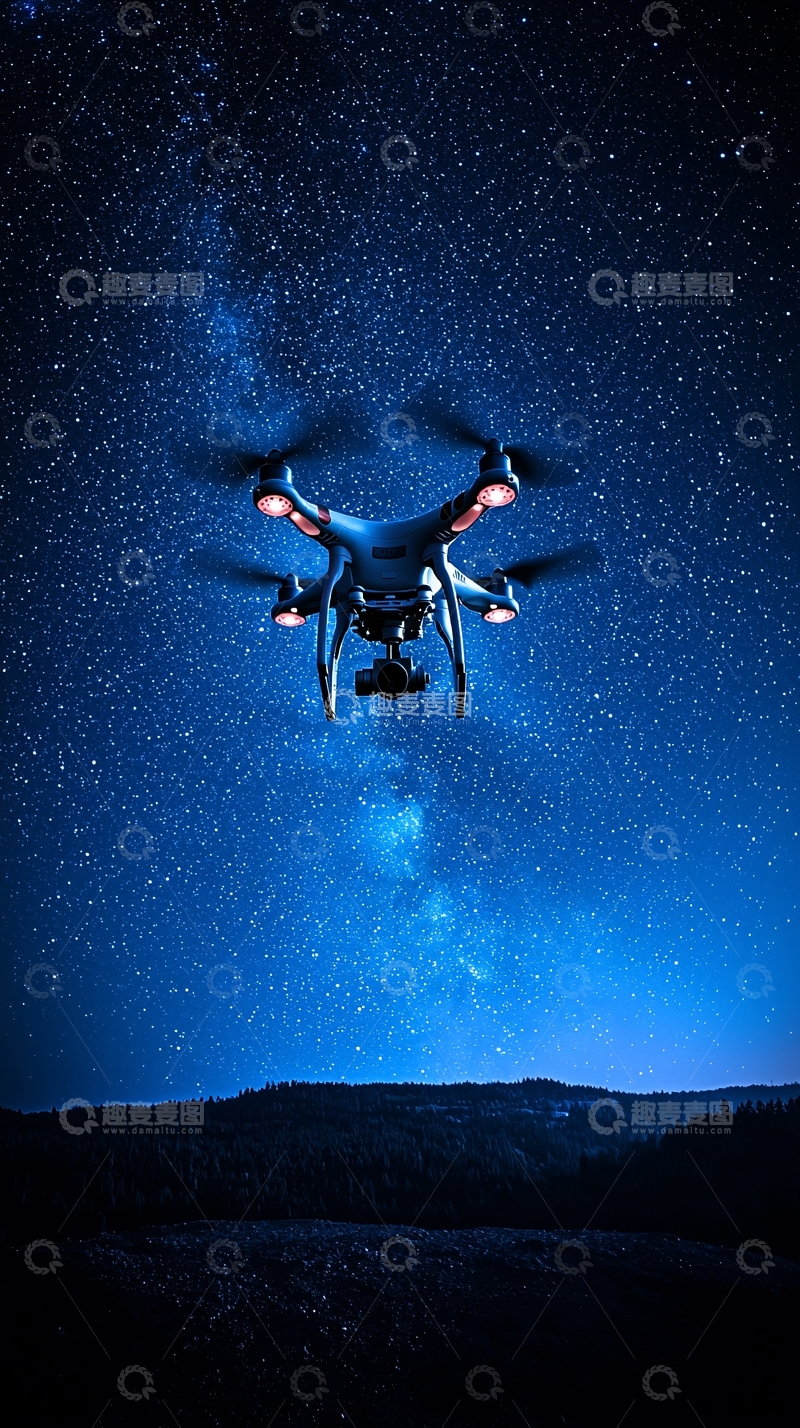 高清大图下载【趣麦麦图】星空下的无人机