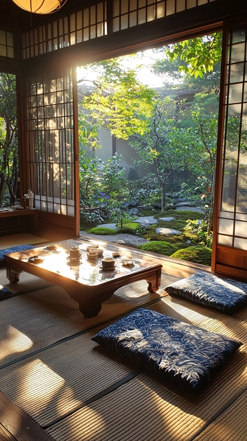 日式庭院阳光洒进室内