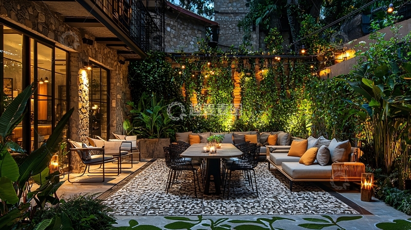 高清大图下载【趣麦麦图】庭院夜景