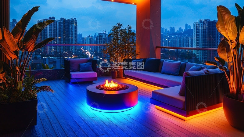 高清大图下载【趣麦麦图】夜景阳台休闲区