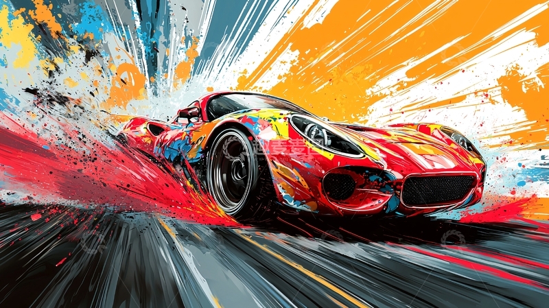 高清大图下载【趣麦麦图】抽象赛车