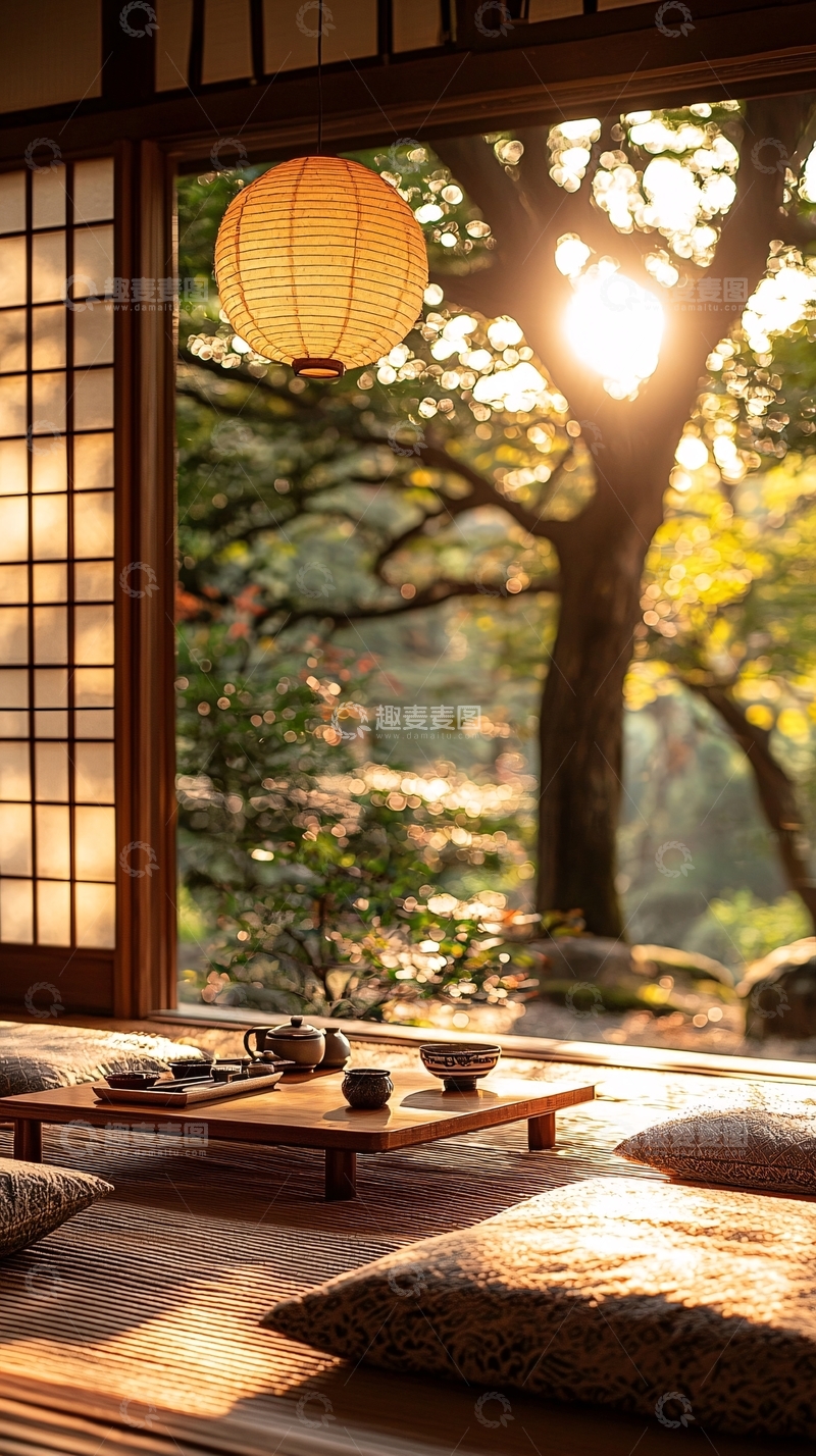 高清大图下载【趣麦麦图】日式庭院阳光透过纸窗