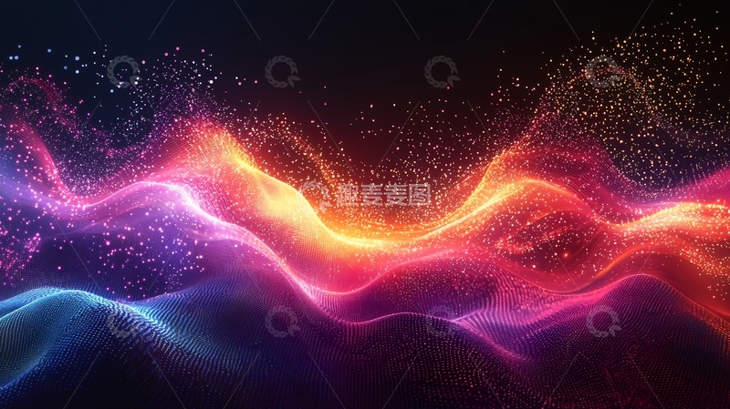 高清大图下载【趣麦麦图】绚丽多彩的粒子波浪
