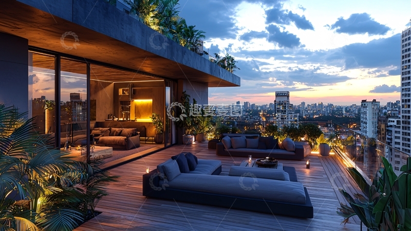 高清大图下载【趣麦麦图】现代城市屋顶花园露台
