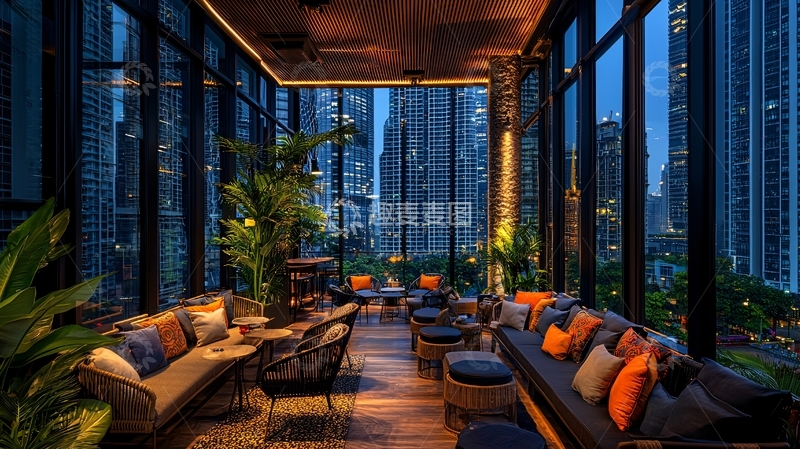 高清大图下载【趣麦麦图】夜景都市露台酒吧