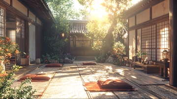 日式庭院阳光洒满地面