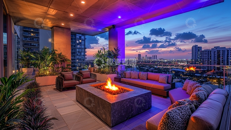 高清大图下载【趣麦麦图】高端公寓露台夜景
