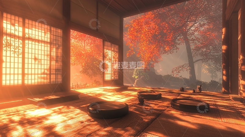 高清大图下载【趣麦麦图】-秋日和风的日式庭院