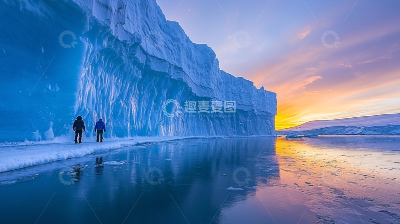 高清大图下载【趣麦麦图】极地冰川日落剪影