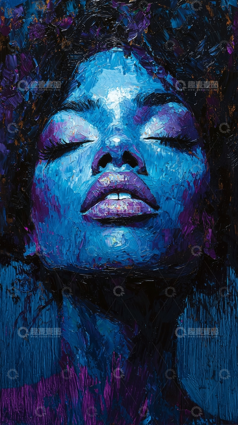 高清大图下载【趣麦麦图】蓝色油画肖像