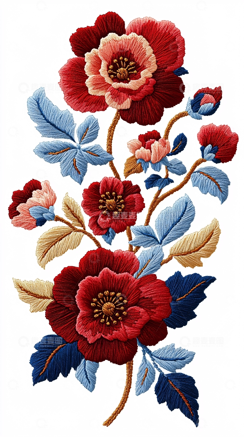 高清大图下载【趣麦麦图】精美刺绣花卉图案