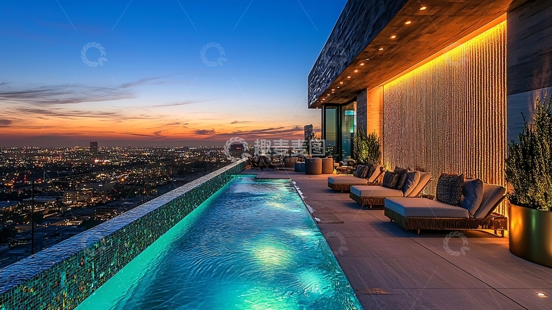 高清大图下载【趣麦麦图】高层建筑顶层无边泳池