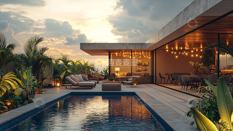 高清大图下载【趣麦麦图】现代简约别墅夜景