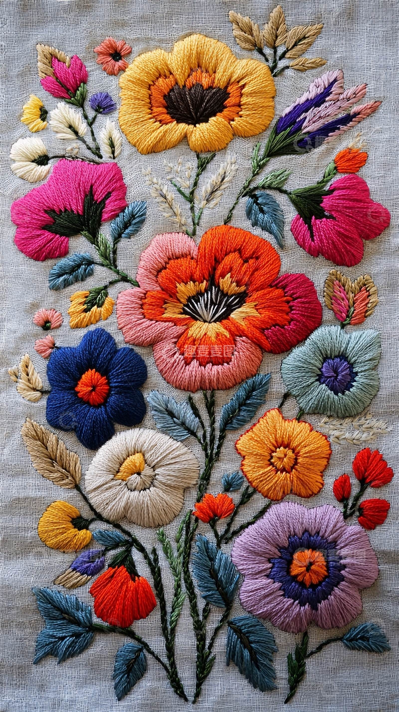 高清大图下载【趣麦麦图】彩色绣花图案