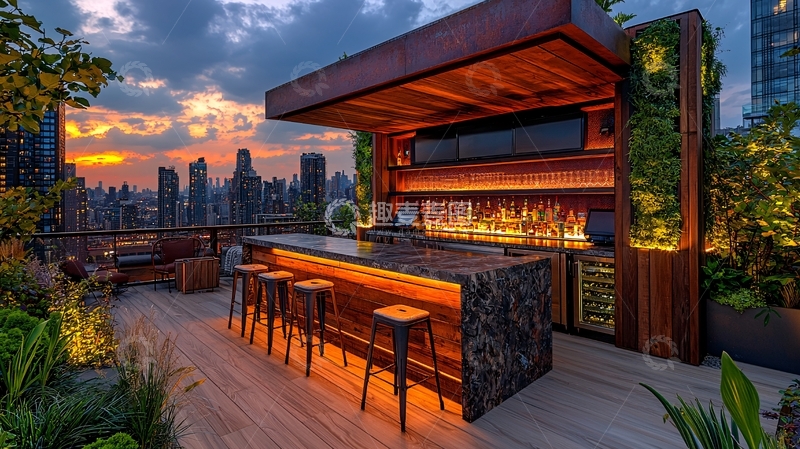 高清大图下载【趣麦麦图】屋顶酒吧夜景