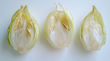 三个对半切开的卷心菜