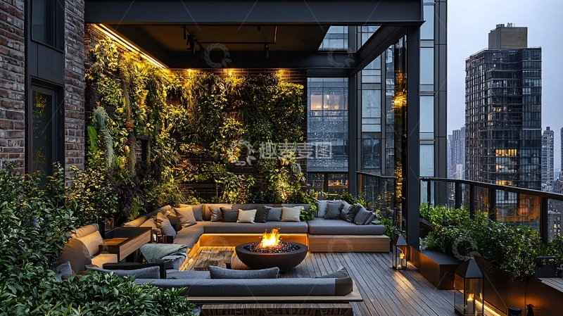 高清大图下载【趣麦麦图】夜景顶楼露台