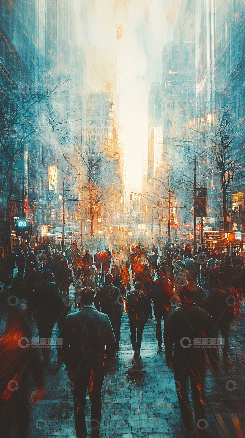 高清大图下载【趣麦麦图】雪夜城市街道人群