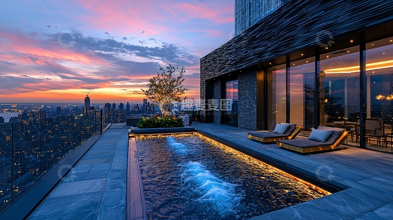 高清大图下载【趣麦麦图】纽约顶层公寓夜景泳池