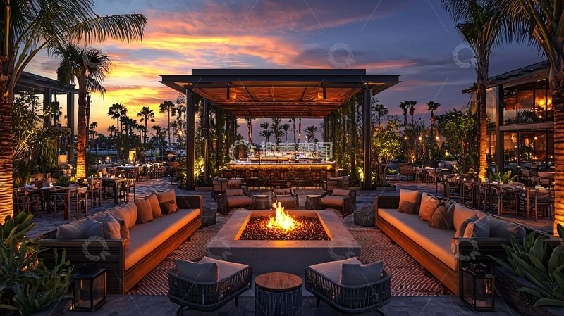 高清大图下载【趣麦麦图】日落海边度假村景观