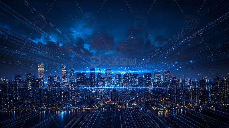 高清大图下载【趣麦麦图】夜景城市数据网络