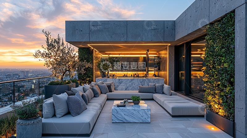 高清大图下载【趣麦麦图】高端别墅露台夜景