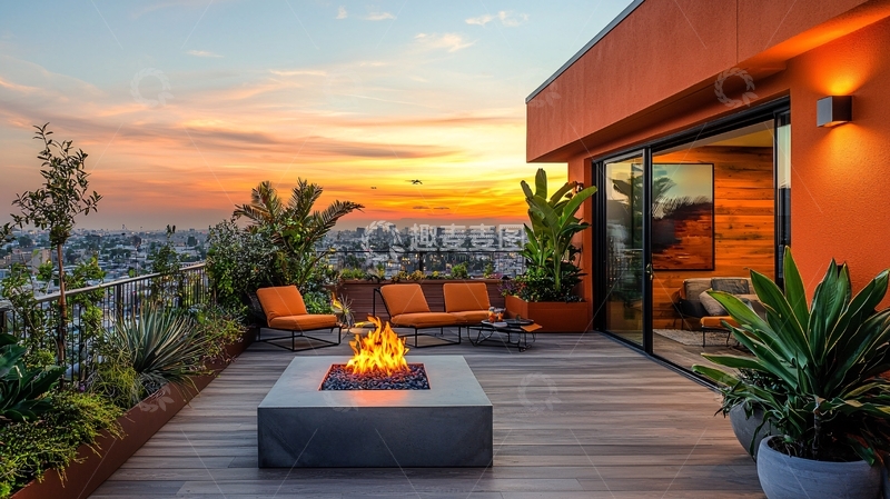 高清大图下载【趣麦麦图】屋顶花园夜景