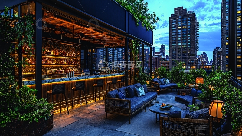 高清大图下载【趣麦麦图】夜景屋顶酒吧
