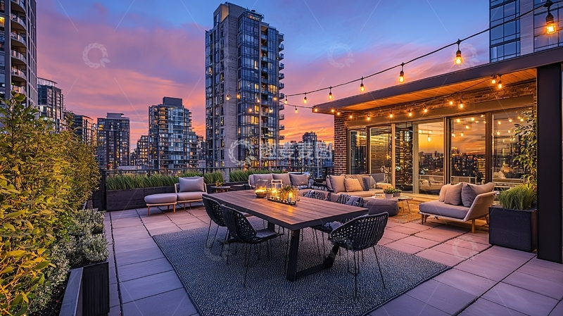 高清大图下载【趣麦麦图】城市夜景顶层露台