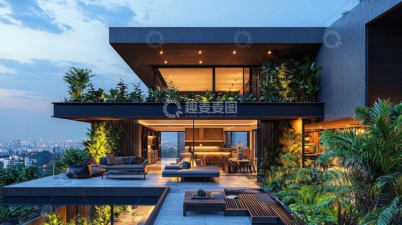 高清大图下载【趣麦麦图】现代风格别墅夜景