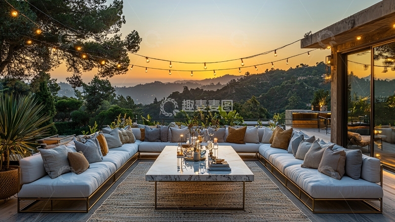 高清大图下载【趣麦麦图】豪华露台日落美景