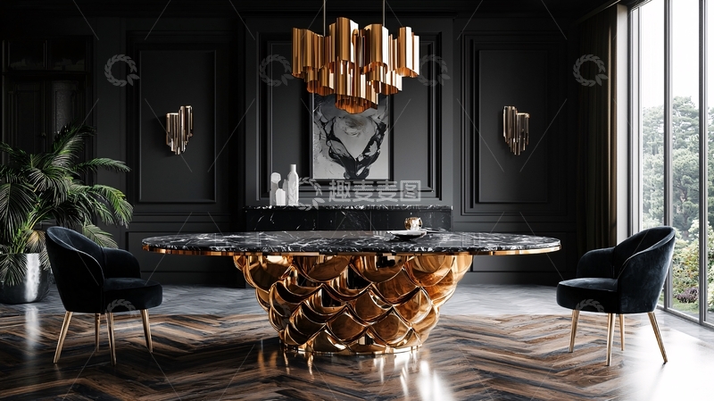 高清大图下载【趣麦麦图】暗黑系奢华现代餐厅