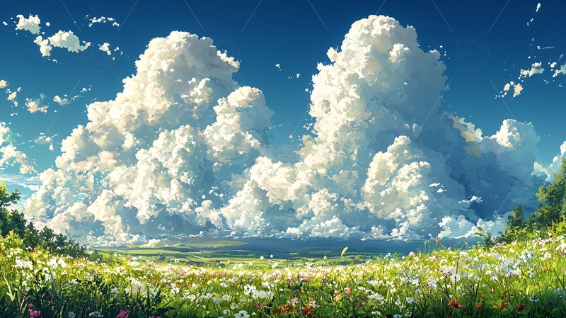 晴朗天空下的花田