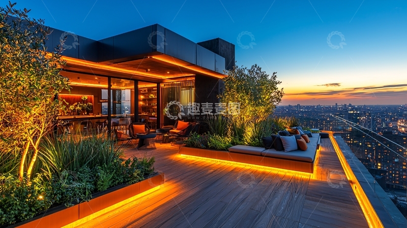 高清大图下载【趣麦麦图】夜景顶层露台