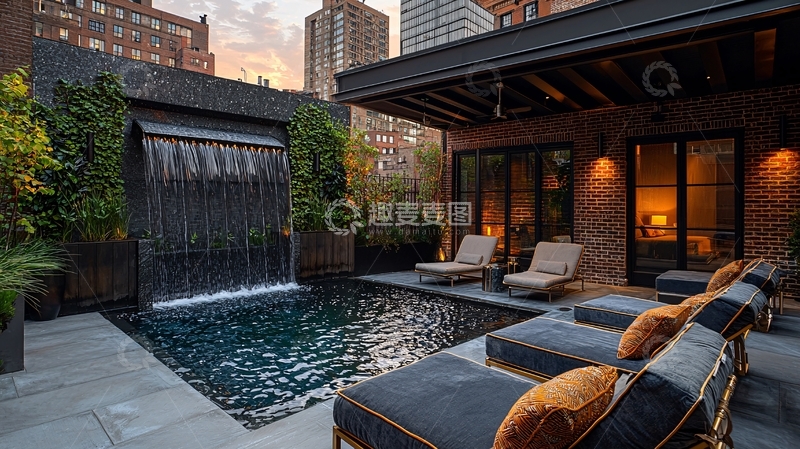 高清大图下载【趣麦麦图】后院泳池瀑布景观设计