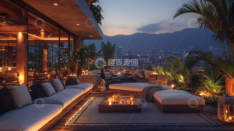 高清大图下载【趣麦麦图】夜景别墅露台